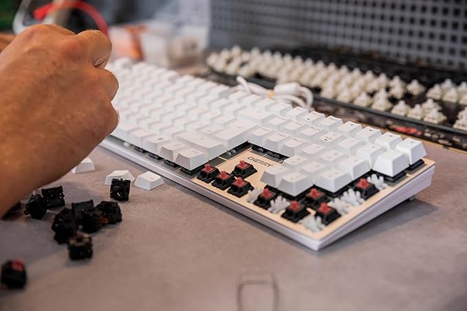 Cherry KC 200 MX, Wired Mechanical Office Keyboard, Modern Design with Elegant Aluminum Surface, USB-A Connection, MX2A Brown Switches, White/Silver
