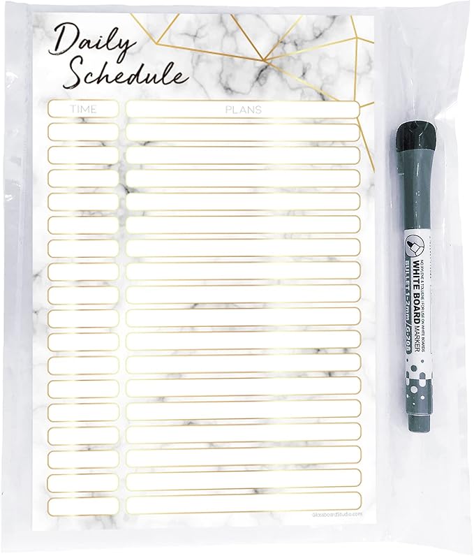 Dry Erase Daily Schedule Planner Sticker Decal by Glassboard Studio | Removable & Reusable | Magnetic Fine-Tip Marker Included (6 x 9 inches, Marble)