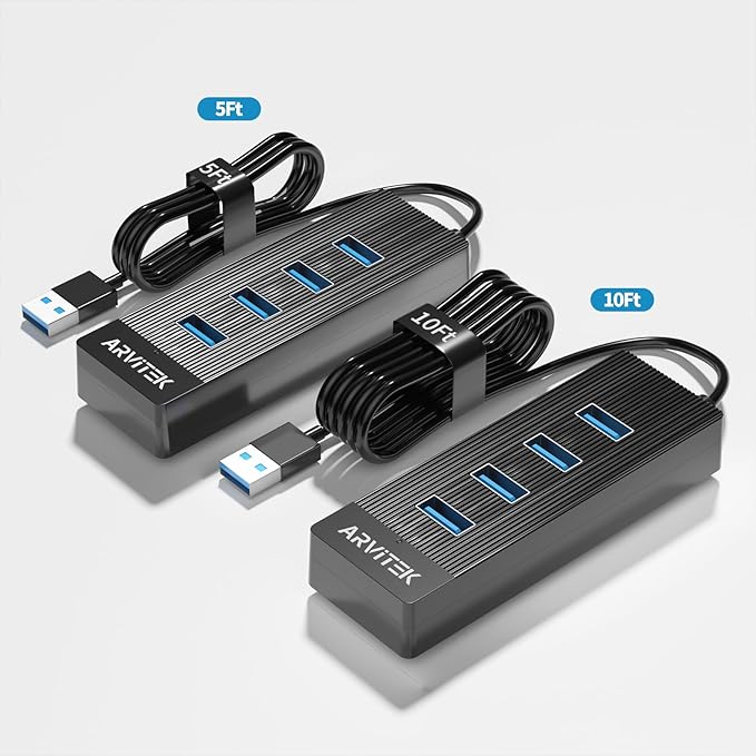 10Ft 4-Port USB 3.0 Hub for Desktop, USB Extender Hub 5Gbps, USB Multiport Adapter, USB Splitter w/Long Cable for Desktop, PC, Flash Drive, Mobile HDD (10Ft/3m)