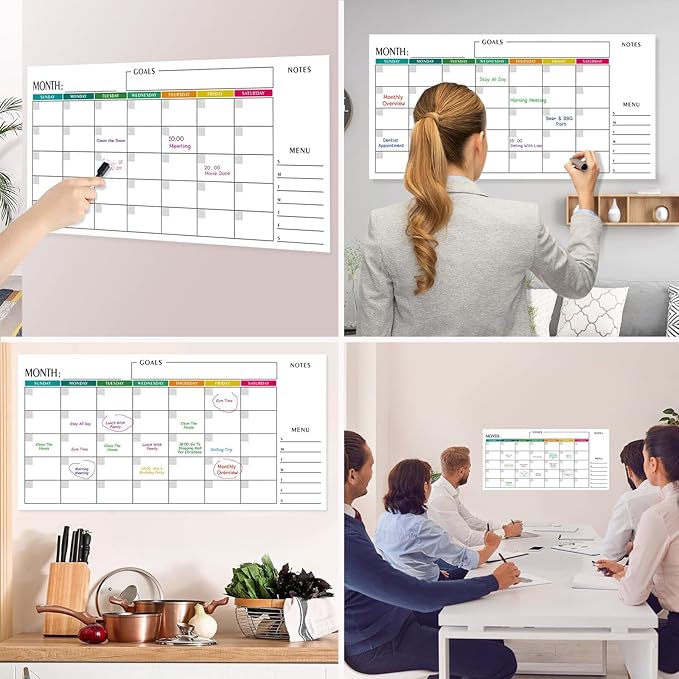 Large 15x30 Dry Erase Wall Calendar - 3-Month Undated Whiteboard Planner for Office, Classroom, Home | Reusable with Markers & Stickers (Horizontal Landscape Layout)