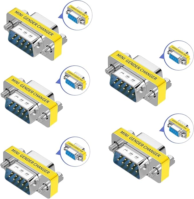 db9 Connector Null Modem Adapter,9-Pin Serial vga Adapter RS232 db9 Gender Changer,for Computer and Industrial Device Data Transfer(M-F (5P))