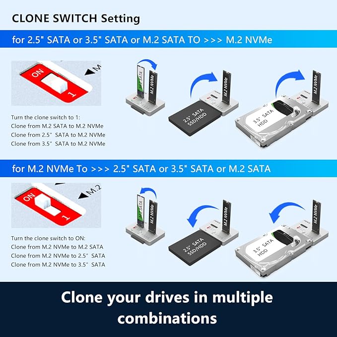 AOKO M.2 Duplicator SATA to NVMe SSD Cloner Docking Staion for NVMe + M.2 NGFF and 2.5" /3.5" SATA SSD/HDD Converter and Reader Bidirectional Offline Hard Drive Cloner
