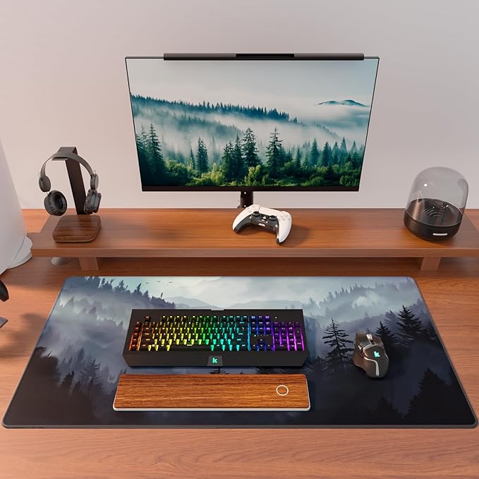 KTRIO Large Gaming Mouse Pad Desk Mat, Superior Micro-Weave Cloth, Non-Slip Rubber Base, Stitched Edges, Water-Resistant, for Gamer, Office & Home, 31.5 x 15.7 Inch,Cloud Forest