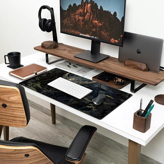 Japan Black Desk Mat Dragon Anime Gaming Mouse Pad Large Desk Pad for Desk Computer Pc Laptop Office Decor for Men, Anime Mouse Keyboard Pad Stitched Edges Non-Slip Rubber Mat Desk Pad, 31.5x15.8 in.