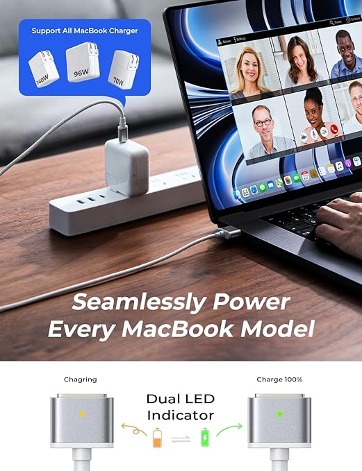 LISEN MacBook Charger USB-C to Magnetic 3 Cable (3.3FT) for M5/M4 MacBook Air Pro Charger, 140W Magnetic Safe 3 Cable for Pro (16"/14" 2025, 2024, 2023, 2021) Air (15''/13'' 2025, 2024, 2023, 2022)