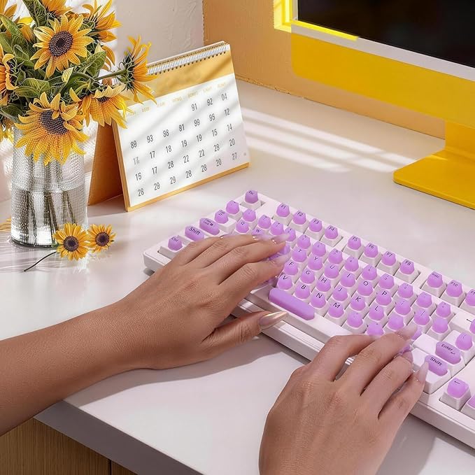 130 Pcs Keyboard Stickers for Long Nails, Ergonomics Raised Keyboard Stickers with Numbers, Self-Adhesive Round-Square PC Keyboard Tabs for Anti-Miss Typing (Purple)
