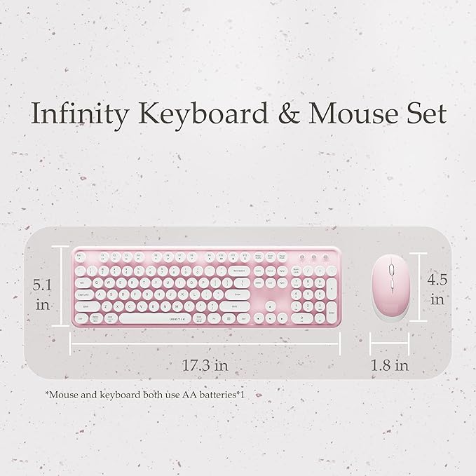 x UBOTIE Colorful Wireless Keyboard and Mouse Combo, Full-Sized Office Keyboard with Typewriter Flexible Keys, 2.4GHz Dropout-Free Connection, Optical Mouse for PC Laptop(Pink White)