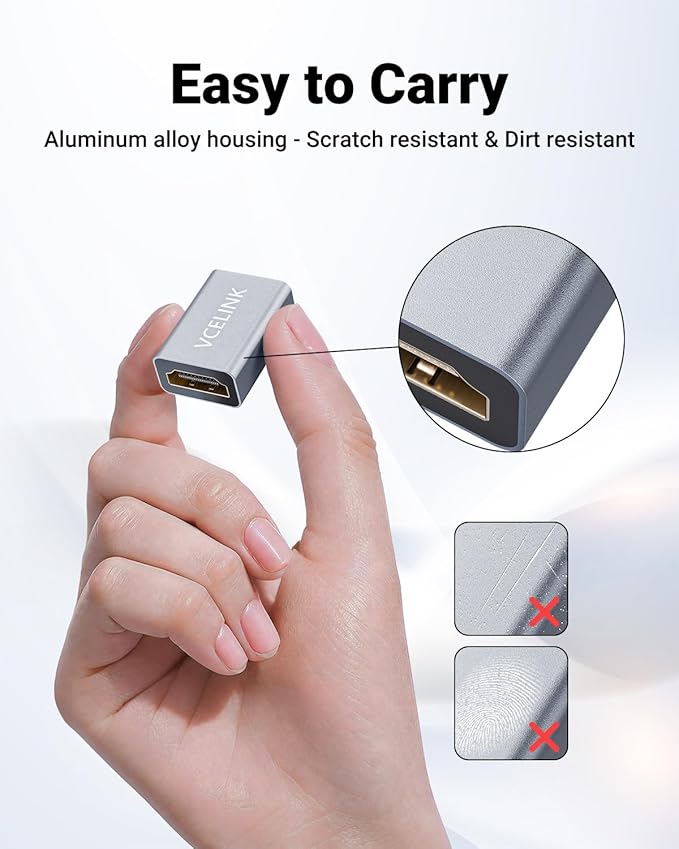 VCELINK HDMI Coupler 8K, HDMI 2.1 Female to Female Extension Adapter to Extend 2 Short Cables, Support 8K@60Hz / 4K@120Hz 120UHD, 3D, HDR, ARC Compatible with Laptop, PC, Monitor, Roku TV, 2 Pack