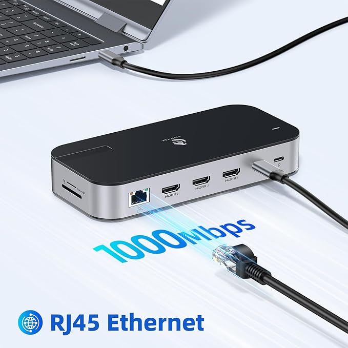 Laptop Docking Station,16 in 1 USB C Docking Triple Monitor,USB C Dock Station with 3 HDMI,PD 100W, USB 3.1/3.0/2.0,RJ 45 Ethernet,microSD/SD Card,Audio for Dell/Lenovo(Include Power Adapter)