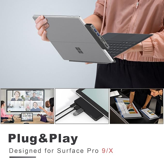 Surface Pro 9/10/11/X Accessories, Surface Pro 9 USB Hub Docking Station with 4K HDMI, USB-C Thunerbolt 4 (Display+Data+PD Charging), 2 USB 3.0, SD/TF Card Reader for Surface Pro 9/Pro10/Pro11/ProX