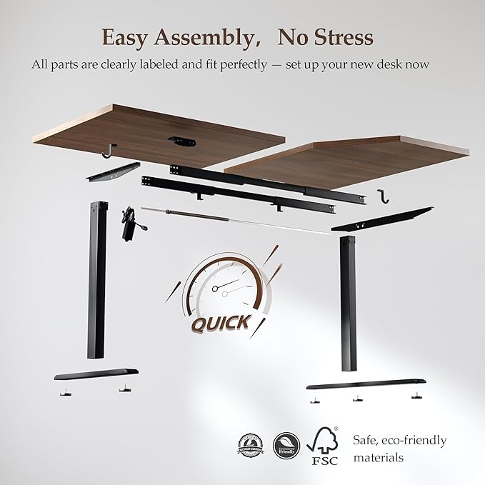 Klicelor 63 Inch L Shaped Standing Desk, Adjustable Height Corner Desk for Home Office Workstation, Sit Stand Desk with Two-Piece Desktop, Dark Walnut