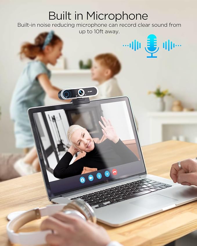 Webcam 1080P with Microphone & Privacy Cover for PC/Laptop, USB Computer Camera Plug & Play with Auto Light Correction for Video Calls, Live Streaming Gaming & Online Meetings