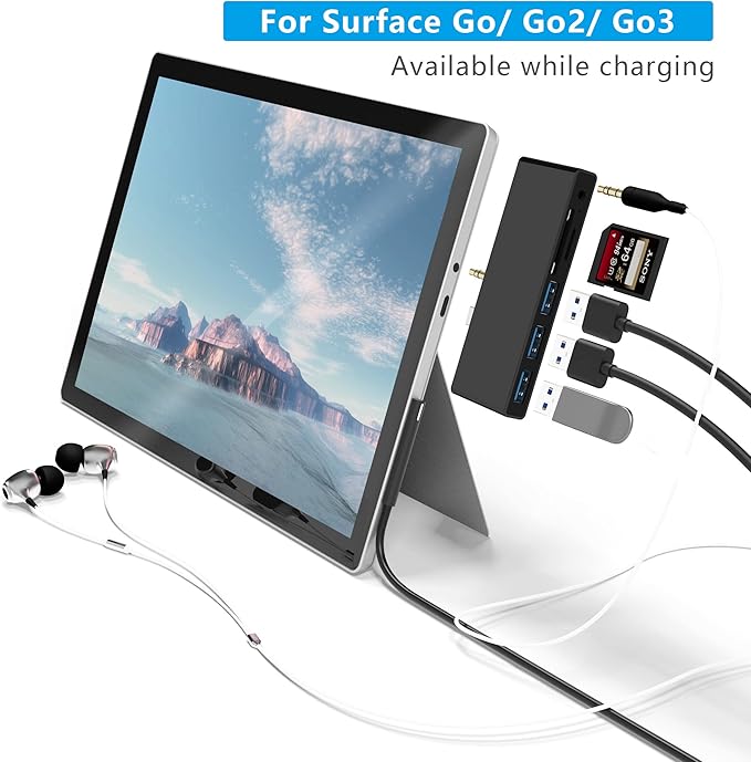 Surface Go/Surface Go2/Surface Go3 USB Adapter, 6-in-2 Surface Go/Go 2/Go3 Accessories with USB 3.0+2 USB2.0 Ports, 3.5mm Audio and Mic 2 in 1 Port, SD/TF Card Reader -for Surface Go/Go2/Go3