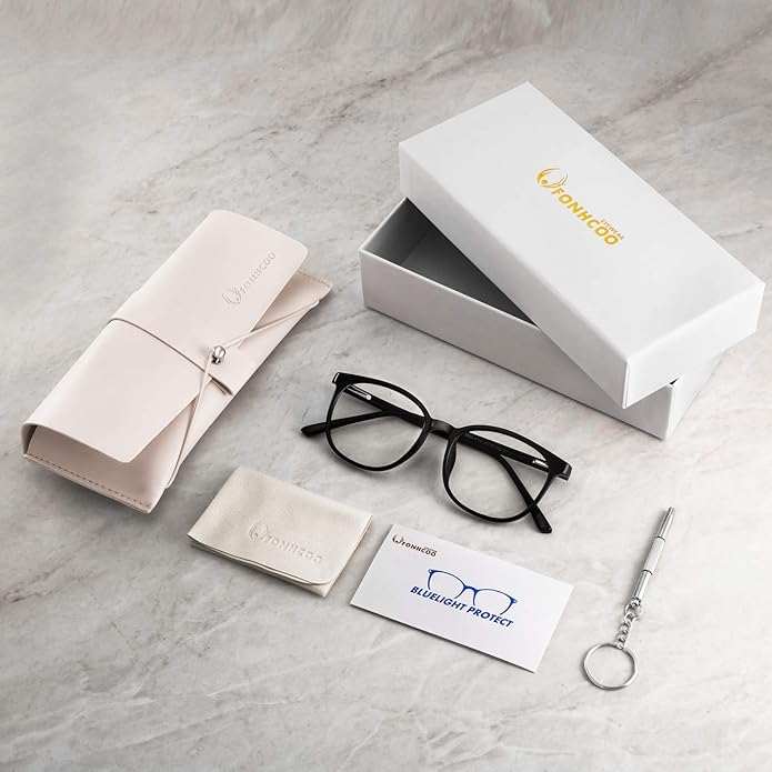 FONHCOO Blue Light Blocking Glasses Fashion Round TR90 Frame Transparent Eyewear Anti UV Computer Glasses for Women Men