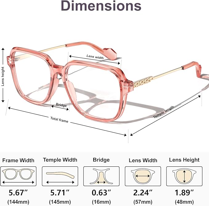 VISOONE Oversized Blue Light Blocking Glasses with Chic Square TR90 Frame and Metal Temple for Women Men REMY