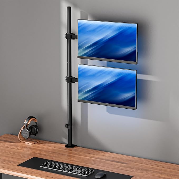 WALI Stacked Monitor Mount, Dual Monitor Stand Vertical for 2 Computer Screens Max 27'', Vertical Monitor Mount for Desk Holds up to 22lbs with Mounting Holes 75/100mm (M12XXL), Black
