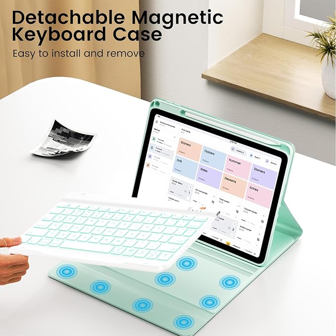 OYEEICE for iPad 11th 10th Generation Case with Keyboard - 7 Color Backlit, Wireless Detachable Keyboard, Pencil Holder, Folio Cover for iPad 11th A16 11" 2025 10th Gen 10.9" 2022 - Green