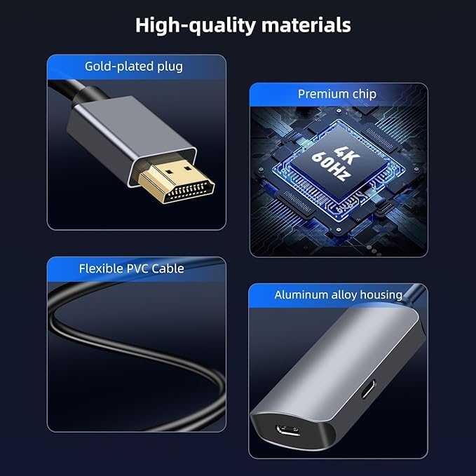 HDMI to USB C Adapter, 4K@60Hz Portable Monitor, AR Glasses XREA 0ne、Air 2 Pro/VTURE Pro/RayN0 Air 2s, HDMI Male(Source) to USB C Female(Display) Laptop,Switch,ROG Ally,Steam Deck