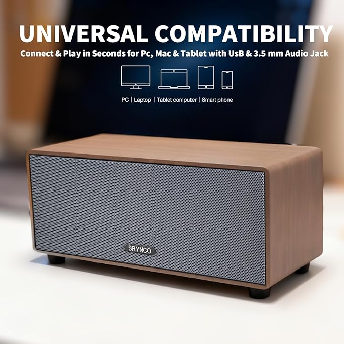 Upgraded Wired Computer Speakers for Desktop PC and Laptop, USB-Powered with 3.5mm Audio Jack, Rich Bass & Clear Sound for Home, Office, Gaming (Elegant Brown)