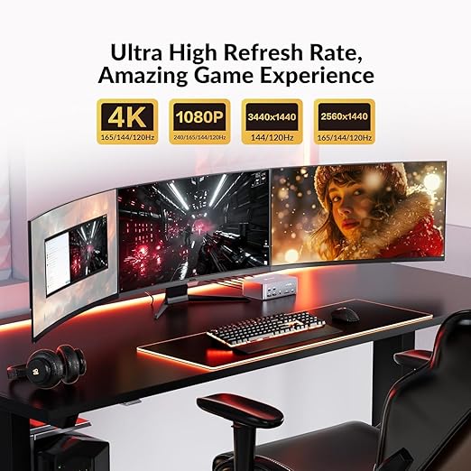 (Desktop only) AV Access KVM Switch 3 Monitors 2 Computers 8K@60Hz, with 6 DP Cables, DisplayPort 2.0, 1G Ethernet, USB 3.0, Docking Station Triple Monitor, 4K@165/144Hz, 2K@144Hz for Dell HP