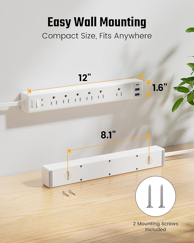 15Ft Long Extension Cord, SUPERDANNY Surge Protector Power Strip with 6 Outlets & 3 USB Ports, Flat Plug Power Strip Wall Mountable, Desk Charging Station for Home Office, College Dorm Room Essentials