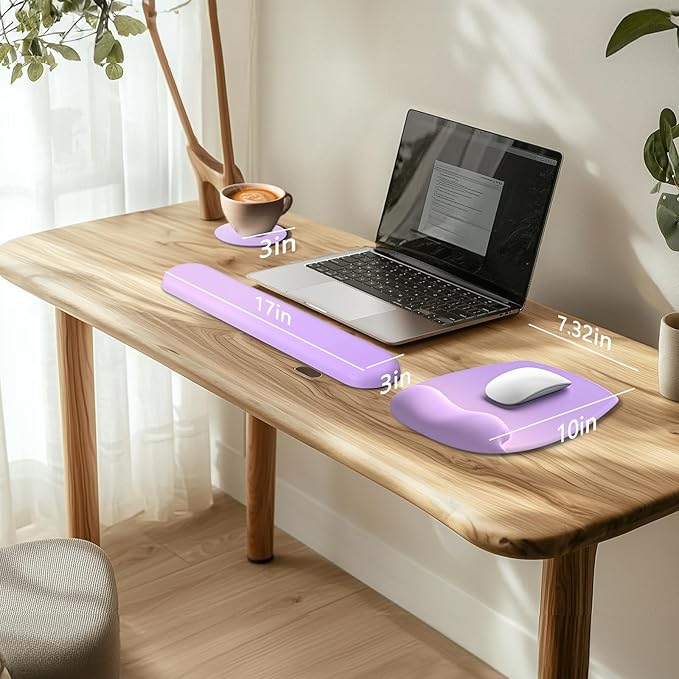 AKIT Ergonomic Mouse Pad with Wrist Rest& Keyboard Wrist Rest, Wrist Rest for Computer Keyboard, Pain Relief, Non-Slip Rubber Base, Mousepad Wrist Support for Gaming, Office, Gradient Violet
