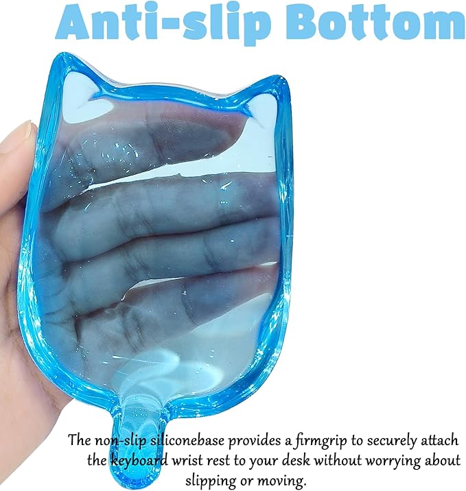 Gel Wrist Rest for Keyboard and Mouse Transparent Blue Cat Elbow Pad Cushion Ergonomic Cute Clear Cool Mouse Wrist Pad Silicone Non-Slip Support for Computer Gaming Home Office Girl Hand Pillow