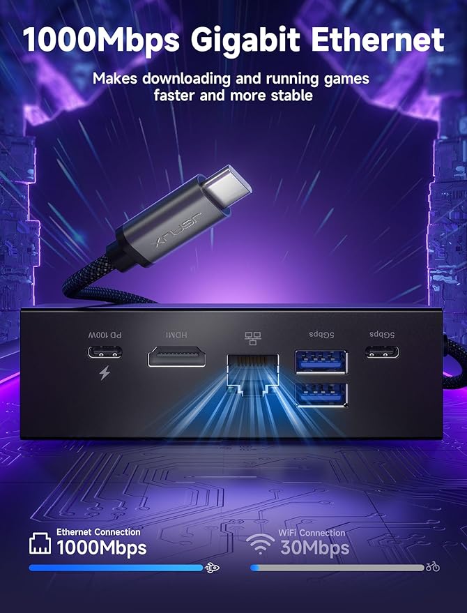 JSAUX Docking Station & 100W Charger for ROG Xbox Ally X (2025)/ROG Ally X/Steam Deck/Legion Go, 6-in-1 Dock with HDMI 4K@120Hz, Gigabit Ethernet, Dual USB A & USB C 3.2 Gen 1, 100W Charging - HB0609