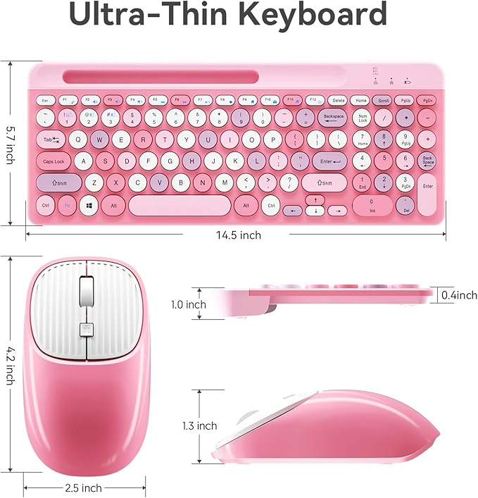 Bluetooth Keyboard and Mouse Wireless, Multi-Device Rechargeable Keyboard and Mouse Combo with Phone Holder (Bluetooth 5.0+3.0+2.4GHz) Quiet Ergonomic Compatible with Mac/Windows/iOS/Android