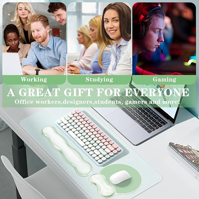 Wrist Rest for Keyboard- Ergonomic Gel Keyboard Wrist Rest and Mouse Pad Set, Non-Slip PU Base for Office, Laptop & Gaming - Green
