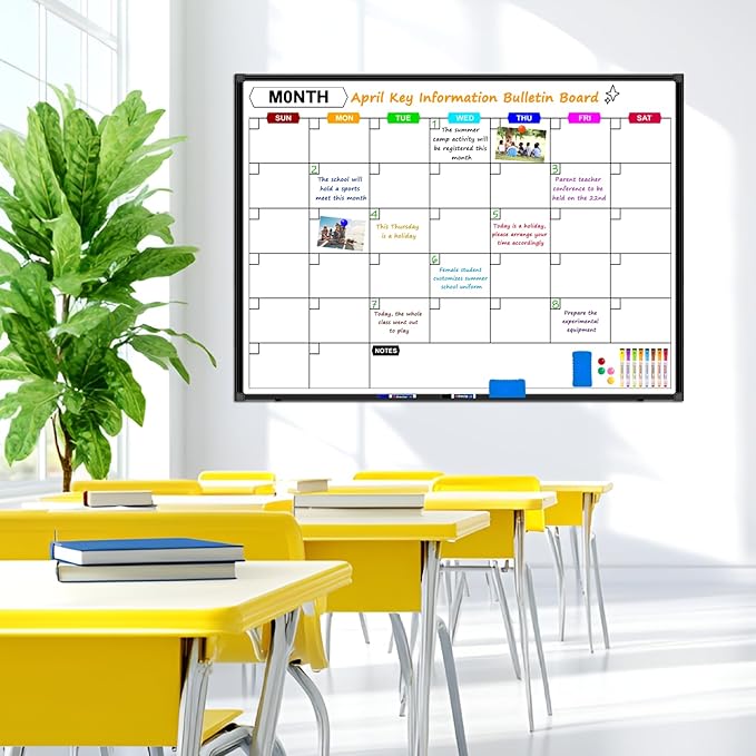 Calendar Whiteboard for Wall 48" x 36", Magnetic Dry Erase Calendar Monthly Dry Erase Board with Tray for Office Home and School