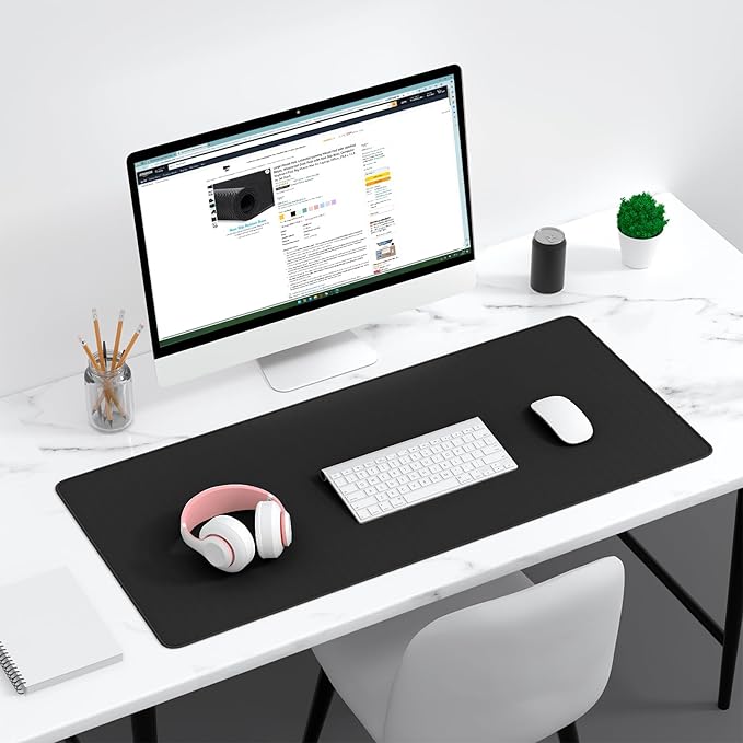 Dapesuom Large Gaming Mouse Pad, Extended Mouse Mat with Stitched Edges, Full Size Keyboard Pad with Non-Slip Base, Big XXL Computer Desk Mats for Gamer, Laptop, Office, 35.5 x 15.7in, Jet Black