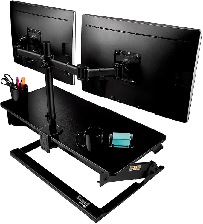 3M Precision Standing Desk Converter, Sit to Stand Ergonomic Work Station, Height Adjustable Desktop Riser, Black