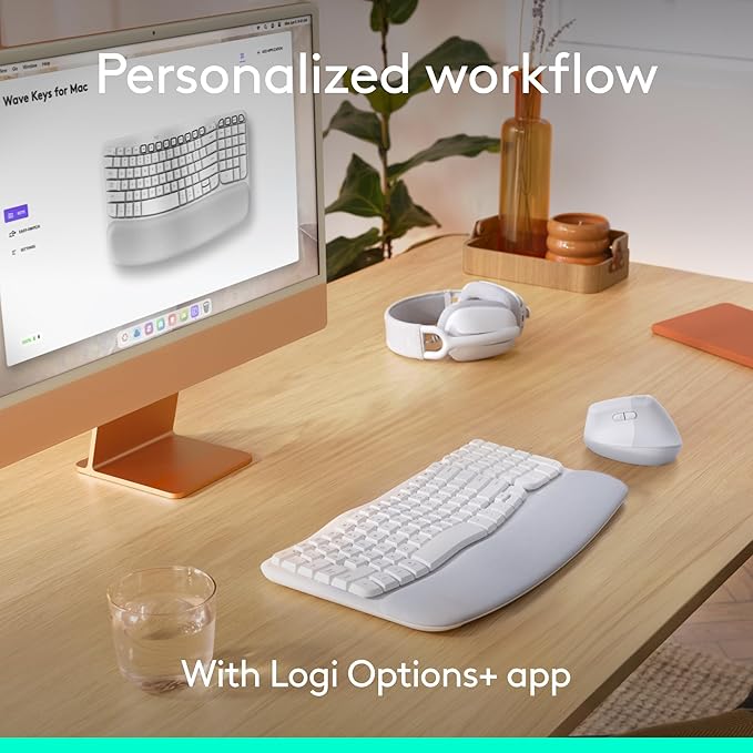 Logitech Wave Keys for Mac + Lift Vertical Mouse for Mac, Wireless Ergonomic Keyboard and Mouse Combo, Cushioned Palm Rest, Bluetooth, Optimized for macOS/iPadOS/MacBook/iMac/iPad - Off White