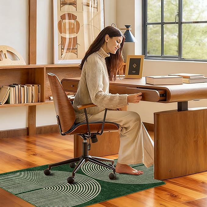 Office Chair Mat for Hardwood Floor & Tile Floor,36"X 48" Heavy Duty Desk Chair Mat for Hard Floors, Under Desk Rug for Rolling Computer Chair,Anti Slip,Low Pile Carpet Protector-Convex Geo Green
