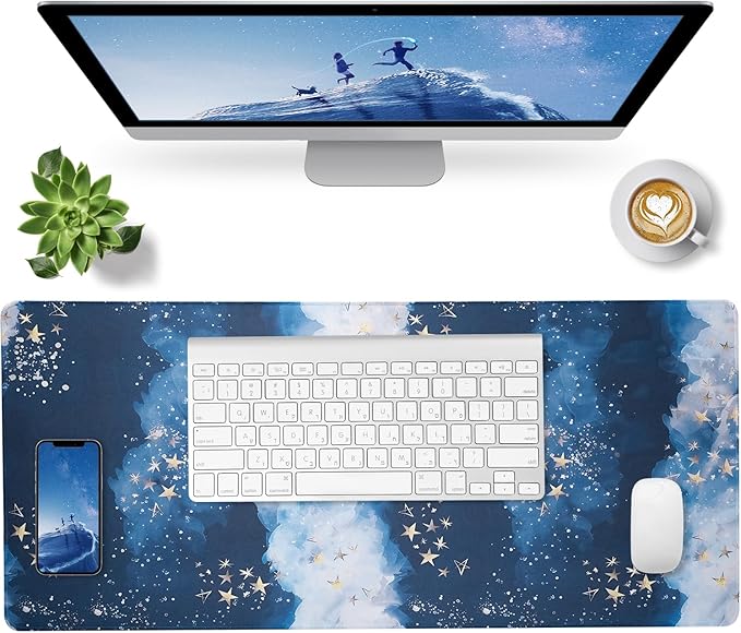 Bloss Large Gaming Mouse Pad XL Desk Mat, Mousepads, Extended Desk Pad, Mouse Mat with Anti-Slip Rubber Base-Blue Star Sky (31.5 x 15.7 x 0.12 Inches)