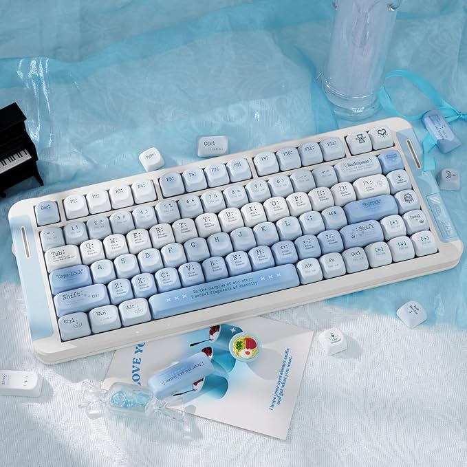 Blue PBT Keycaps, MOA Profile Keyboard Keycaps, Dye-Sub Keycap Set 120 Keys Cute Key Cap for 61/64/68/84/87/100/104/108 Cherry MX Switches Gaming Mechanical Keyboards