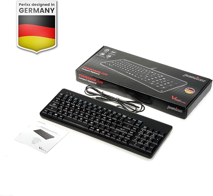Perixx PERIBOARD-220H US, Wired Compact USB Keyboard with 2 Hubs - Build-in Numeric Keypad - Black - US English Layout, (11506)