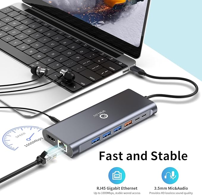 Docking Station 3 Monitors for HP/MacBook/Dell/Lenovo/Surface, USB C Docking Station with Dual 4K@60Hz HDMI & 4K DP, 14-in-1 USB C Hub with 100W PD, USB-A/C 3.1, 1Gbps Ethernet, SD/TF, 3.5mm Audio/Mic