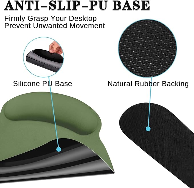 Britimes Olive Green Keyboard Mouse Pad Set 4in1 Large Mousepad+Keyboard Wrist Rest+Mouse Wrist Rest+Coaster Ergonomic Design for Home Office Computer 35.4x15.7Inches