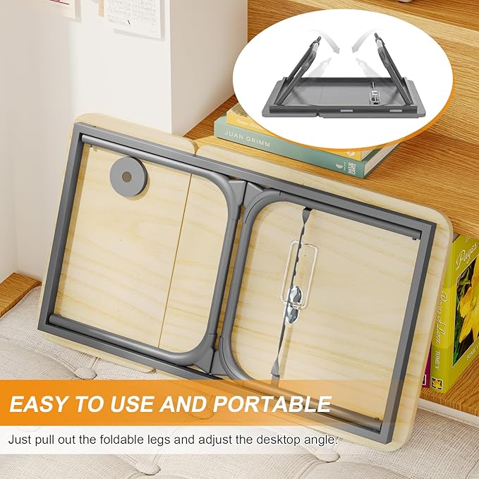 Laptop Desk for Bed, Adjustable Laptop Stand with 5 Different Angles, Portable Lap Tray Table with USB Charge Port and Cup Holder, Laptop Bed Desk Tray for Eating Working Writing (Yellow)