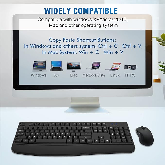 Wireless Keyboard and Mouse Combo, Full-Sized 2.4GHz Comfortable Palm Rest and Optical Wireless Mouse for Windows, Mac OS PC/Desktops/Computer/Laptops(2 Pack)