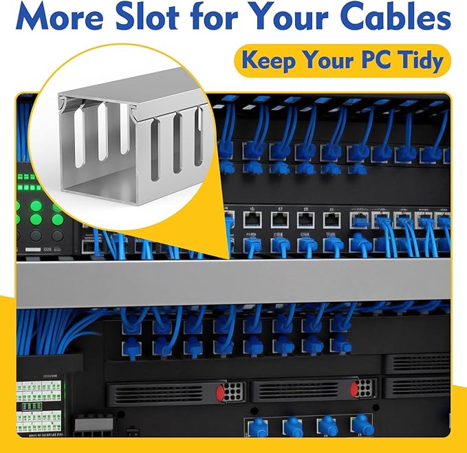 Open Slot Wiring Raceway Cable Duct, 123in Cable Management Channel Cord Track,Desk Wire Channel, Under Desk Cable Management to Hide Cables, Wires for Computers (Grey, 1.97" Hx1.97 W, 15.4''L(8 Pc))