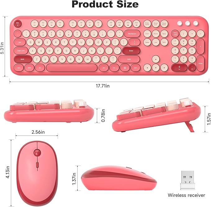 Wireless Keyboard Mouse Combo, Typewriter Full Size Keyboard with Number Pad and 2 in 1 USB Connected Mouse for Windows 7/8/10, Laptop, Desktop, PC, Computer