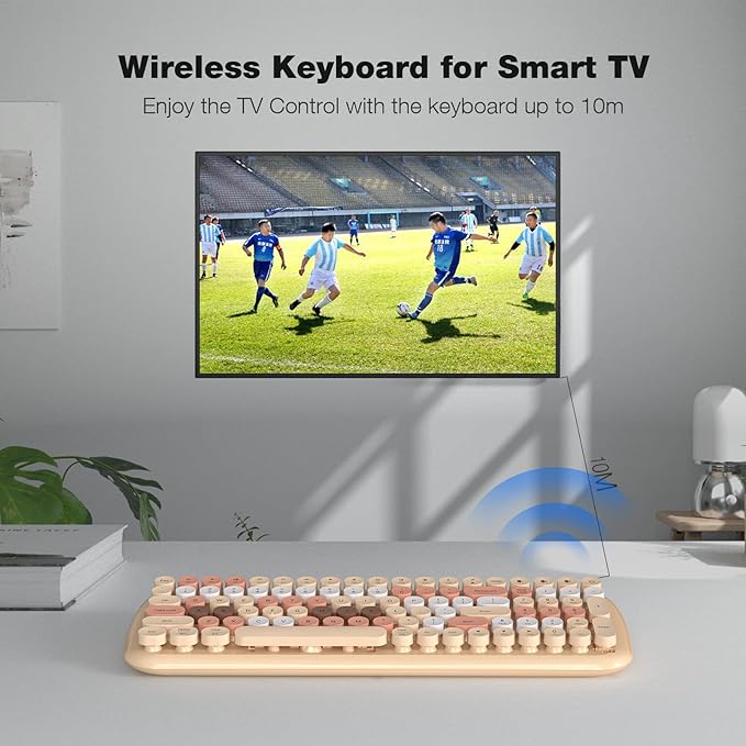 MOFII Wireless Bluetooth Keyboard for Mac, iPad, iPhone, PC, Laptop & Android, Connect up to 3 Devices Simultaneously, Portable 100-Key Typewriter Retro Round Keycaps Keyboard- Milk Tea Colorful