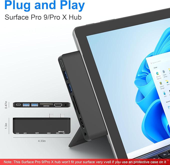 Surface Pro 9 Accessories, Surface Pro 9 Docking Station with 4K HDMI, USB-C Thunderbolt 4 (8K@30Hz Display+40G Data+100W Power), 2 USB 3.0, 3.5mm Audio, SD/TF Card Slot for Surface Pro 9/10/11/X