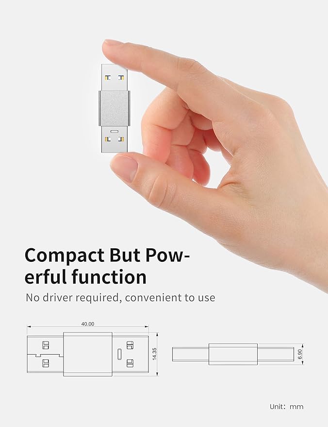 Fidioto USB 3.0 Male to Male Adapter, Dual Port High-Speed Data Extension Connector with 5Gbps Transfer, Aluminum Alloy Housing, Compatible with HDDs/USB Drives/Printers