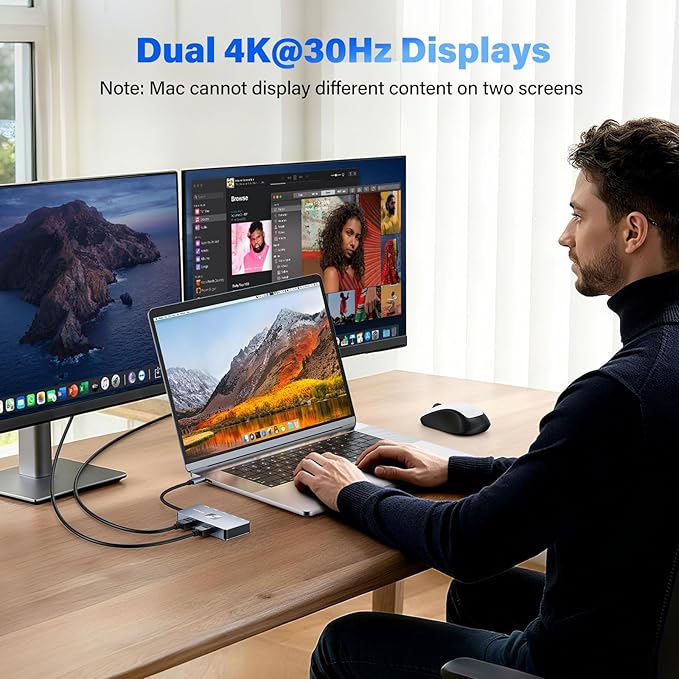 7-in-1 USB C Docking Station Dual Monitor, USB-C Hub with 2 HDMI Ports, 3 USB 3.0, 1 Type-C Data Port, 100W PD, Compatible with MacBook, Dell, HP, Lenovo, Surface