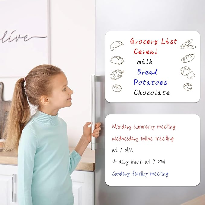 Magnetic Dry Erase Whiteboard for Fridge - 20x12 Inch Flexible Memo Board, 8-Piece Set with 1Whiteboard, 6 Markers & 1 Pen Holder, Reusable Magnetic Refrigerator Board for Kitchen, Office, Home& Dorm