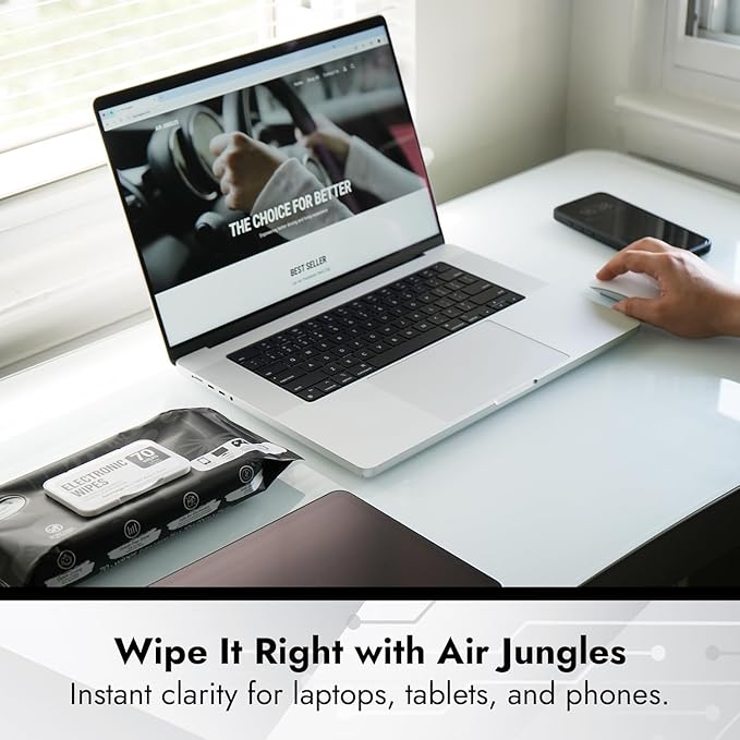 Air Jungles Electronic Wipes Screen Cleaning 70 Count (Pack of 2), No Cloth Needed, Extra Large 8"x10" Tech Cleaner Wipes for LED Screen, TVs, Cars, Computer,Tablets, Phones, Laptops, VR, Monitors